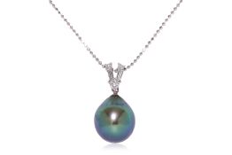 A TAHITIAN SOUTH SEA CULTURED PEARL AND DIAMOND PENDANT NECKLACE