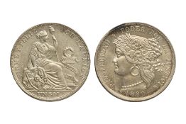 PERU REPUBLIC 5 PESETAS 1880; 1 SOL 1914 (2)