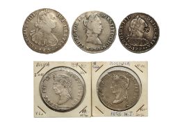 BOLIVIA CHARLES III AND LATER - ASSORTED COINAGE (5)