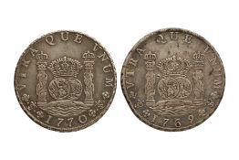 BOLIVIA CHARLES III 8 REALES 1769 JR; 1770/69 JR (OVERDATE) (2)