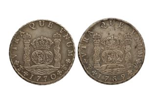 BOLIVIA CHARLES III 8 REALES 1769 JR; 1770/69 JR (OVERDATE) (2)