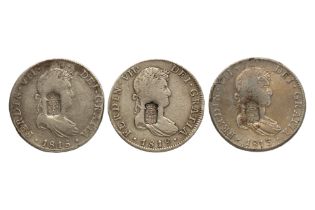 PORTUGAL MARIA II, COUNTERMARKED MEXICO 8 REALES (3)