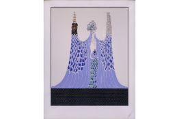 ERTE (1892-1990) - ORIENTAL LADY IN BLUE ROBE