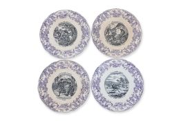 A PART SET OF FOUR FRENCH OPAQUE DE GIEN 'LES GRANDE CHASSES' PORCELAIN PLATES