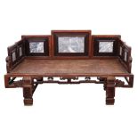 A MARBLE INSET ELM AND HARDWOOD DAY BED