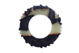 A CARVED JADE NOTCHED DISC, YABI