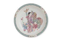 A FAMILLE ROSE 'LADY AND BOYS' DISH