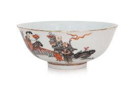 AN IRON RED EIGHT IMMORTALS PORCELAIN BOWL