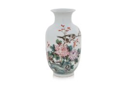 A FAMILLE ROSE CHRYSANTHEMUM AND BIRD DECORATED VASE