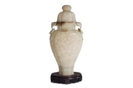 A LARGE MUGHAL STYLE CELADON JADE VASE AND COVER