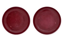 A PAIR OF COPPER-RED MONOCHROME DISHES