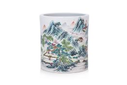 A FAMILLE ROSE PORCELAIN BRUSH POT