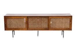 A TEAK AND RATTAN SIDEBOARD