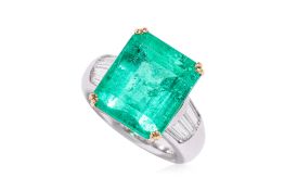 A LARGE VIVID GREEN COLOMBIAN EMERALD AND DIAMOND RING