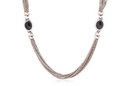 TIFFANY & CO - A MULTI STRAND SILVER AND ONYX NECKLACE