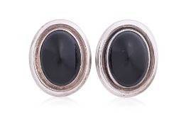 TIFFANY & CO - A PAIR OF SILVER AND ONYX CLIP EARRINGS