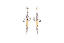 A PAIR OF DIAMOND 'SWORD' EARRINGS