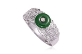 A JADEITE AND DIAMOND RING