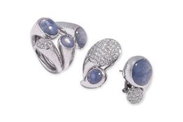 A STAR SAPPHIRE AND DIAMOND SET