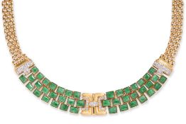 A HIGH KARAT GOLD JADE AND DIAMOND NECKLACE
