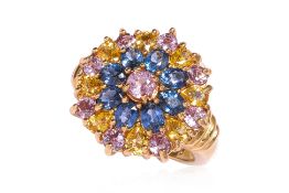 A MULTI COLOR SAPPHIRE COCKTAIL RING