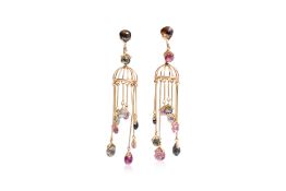 A PAIR OF TOURMALINE 'BIRD CAGE' EARRINGS