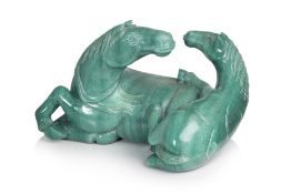 A LARGE AND IMPRESSIVE AVENTURINE HORSES GROUP