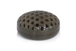 A DARK GREEN JADE PIERCED CIRCULAR BOX AND COVER