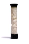 A RETICULATED WHITE JADE CYLINDRICAL PERFUME HOLDER
