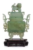 A LARGE SERPENTINE JADE ARCHAISTIC CENSER AND COVER