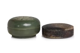 TWO SMALL CIRCULAR JADE BOXES