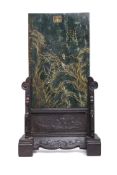 A GILT INSCRIBED SPINACH JADE TABLE SCREEN