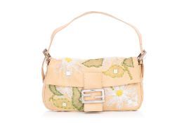 FENDI - A TAN DAISY EMBROIDERED 'BAGUETTE'