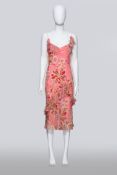 JOHN GALLIANO - A FLORAL PINK SILK MIDI DRESS