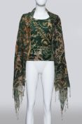 ROBERTO CAVALLI - A GREEN FLORAL PRINT LONG SLEEVE SHIRT AND SCARF SET