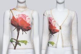 ROBERTO CAVALLI - A SHEER ROSE PRINT TANK TOP AND CARDIGAN SET