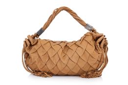 ROBERTO CAVALLI – A TAN LEATHER SHOULDER BAG WITH SCALED PLEATS