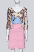 ROBERTO CAVALLI - A BUTTERFLY PRINT SHIRT AND PINK SKIRT ENSEMBLE