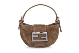 FENDI – A TAUPE CORDUROY MINI ‘CROISSANT’ POCHETTE