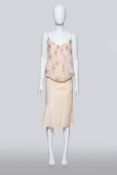 JOHN GALLIANO - A FLORAL CAMISOLE AND IVORY SKIRT ENSEMBLE