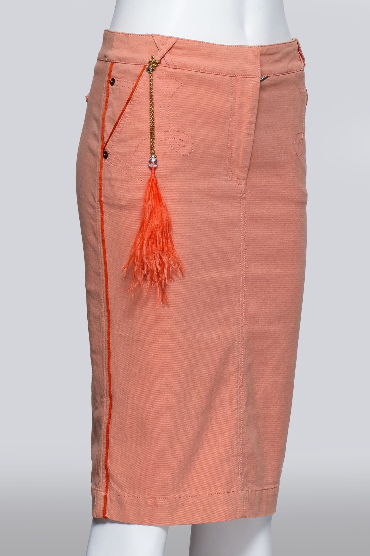 ROBERTO CAVALLI - A COTTON SALMON MIDI SKIRT - Image 2 of 3