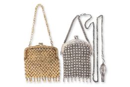 TWO MESH PURSES AND A SILVER BELT HOOK