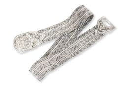 A SILVER BELT WITH TRI-FORM BUCKLE