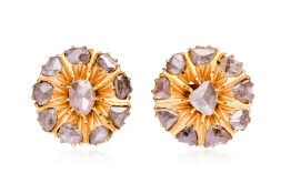 A PAIR OF GOLD AND INTAN STUD EARRINGS