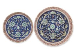 TWO DARK-BLUE GROUND DISHES