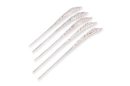 A SET OF FIVE SILVER HAIRPINS