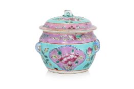 A FAMILLE ROSE TURQUOISE GROUND BABY KAMCHENG