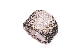 A MULTI COLOURED DIAMOND PAVE RING