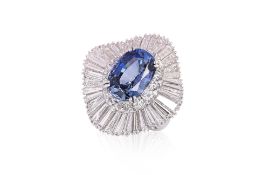 A SRI LANKAN SAPPHIRE AND DIAMOND RING