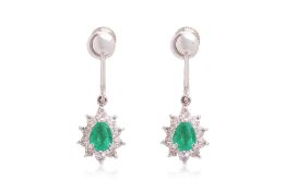A PAIR OF EMERALD AND DIAMOND SCREW-ON EARRINGS